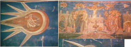 Фрезканазвана The Crucifixion Распятие на кресте неизвестным художником в 1350 г. Фреска находится над алтарем монастыря Visoki Descani в Косово, Сербия. Картина изображает два летящих НЛО над крестом - НЛО в древности (подтверждения и находки)