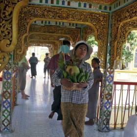 Будде подносят, цветы, зонтики от жары, фрукты. - Мьянма 2011 (виды, природа, лица) II часть