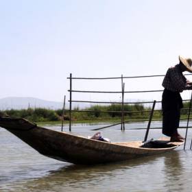 процесс рыбной ловли, рыбаки не ждут когда рыба решит покушать и сама приплывет и клюнет - они за ней охотятся! - Мьянма 2011 (виды, природа, лица) II часть