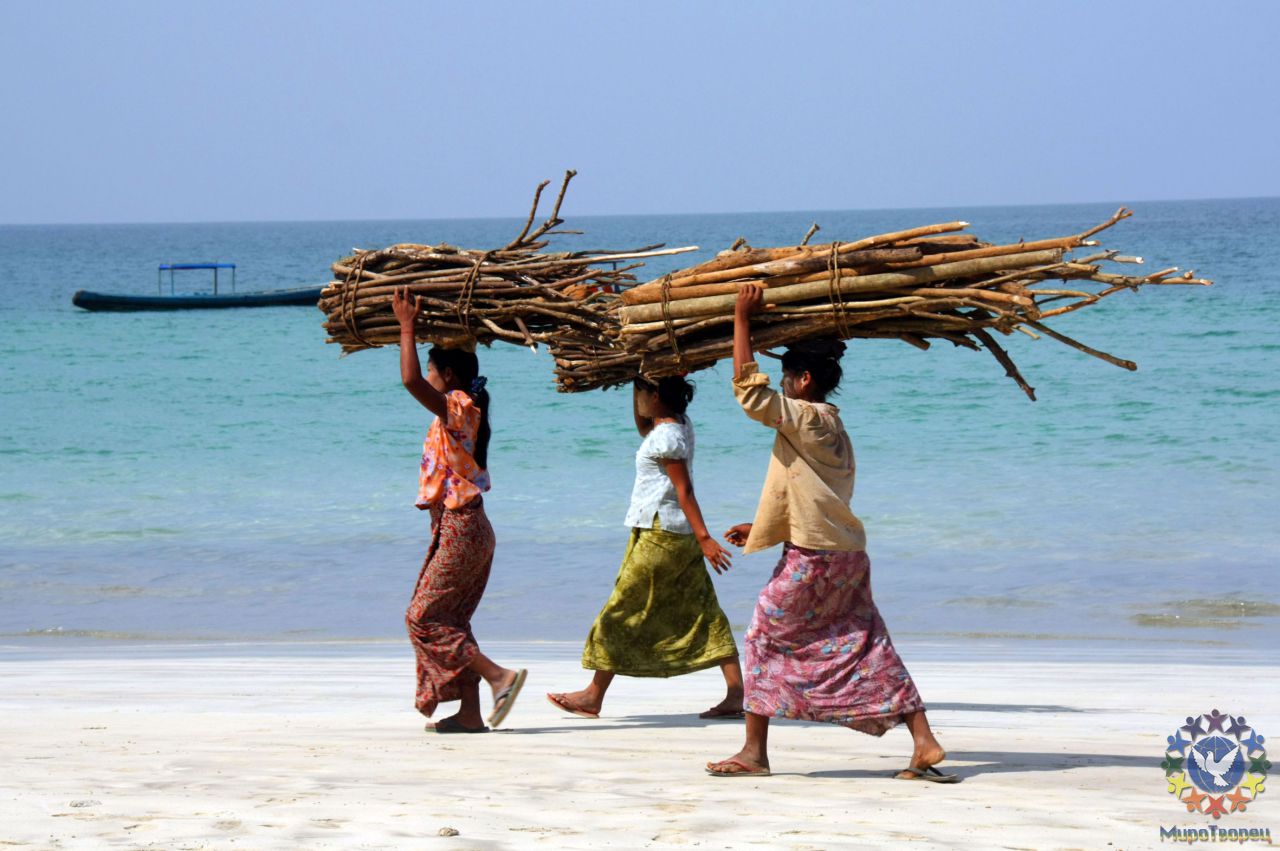 Местные живут по своему особому укладу, как и везде, дрова на побережьях - это дефицит, поэтому такой пейзаж мы наблюдали весь день, женщины полный рабочий день носят такие брикеты - Мьянма 2011 (виды, природа, лица) II часть