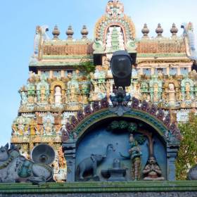 Древний храм Шри Джамбукешвара считается одним из главных храмов Шивы в штате Тамил Наду; здесь поклоняются Шиве в виде Джамбукешвары, Шивы элемента воды - группа в Индии, ноябрь 2011, часть 3 (стихия Воды)
