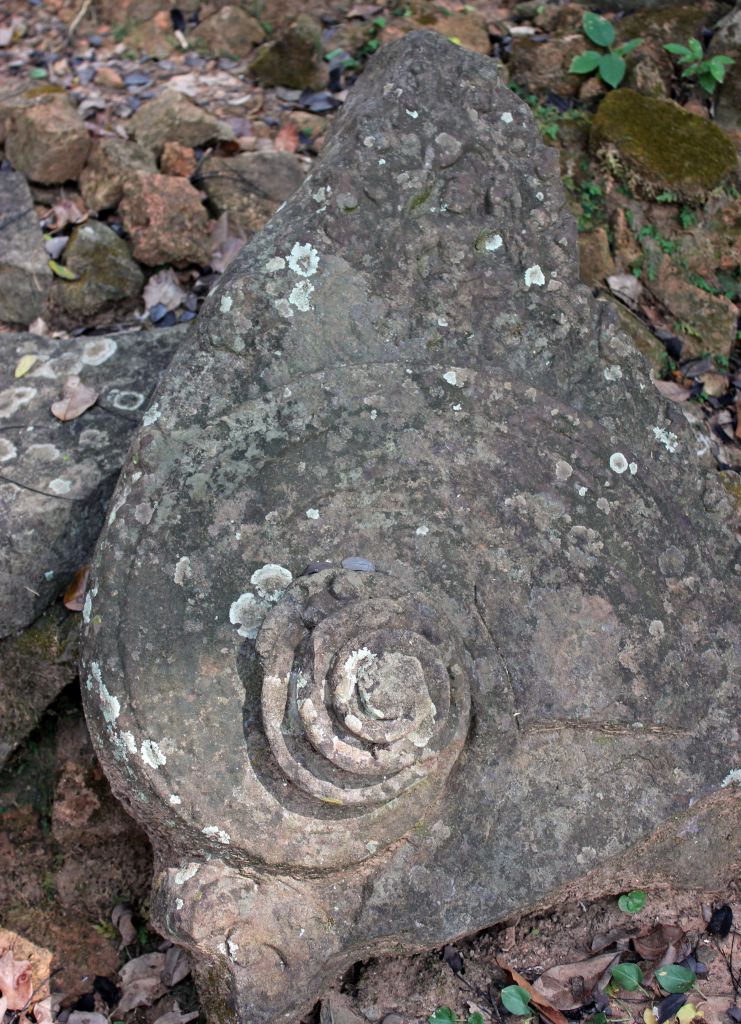 Камень в виде спираль около пирамиды кохкер - Путешествие группы МироТворцев по Камбодже, декабрь 2012г.