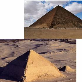 Несмотря на то, что пирамида Хеопса-Хуфу - самая высокая и самая объемная из всех египетских пирамид, но все же фараону Снофру приписывают пирамиды в Мейдуме и в Дахшуте (Ломаная пирамида и Розовая пирамида), общая масса которых оценивается в 8,4 млн тонн - против общего веса Великой пирамиды: около 6,25 млн. тонн. - Пирамиды. Продолжение