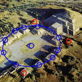 Пирамиды Солнца и Луны – венец творения индейцев Майя. Девять главных сооружений Теотиуакана расположены по отношению к пирамиде Солнца на расстояниях, пропорциональных расстоянию от нашего светила до всех известных нам девяти планет Солнечной системы. Это открытие подтвердило догадку о том, что Теотиуакан являлся культовым и «научным» комплексом, воспроизводящим размещением своих строений модель Солнечной системы. Здесь уместно напомнить, что о первых шести планетах люди знали ещё в древности, а вот о существовании Урана им стало известно лишь в 1781 году, Нептуна — в 1846-мм году, а Плутона — только в 1930-м году. Так кто же более 2000 лет тому назад создал в городе модель нашего «ближнего космоса» с полным набором планет? - 2016 Теотиуакан и Храм Божьей Матери Гваделупской