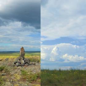 Отражение менгира в небе 1 июля 2016 г.   - Аркаим. Закат  и отражение Менгира. Июль 2016