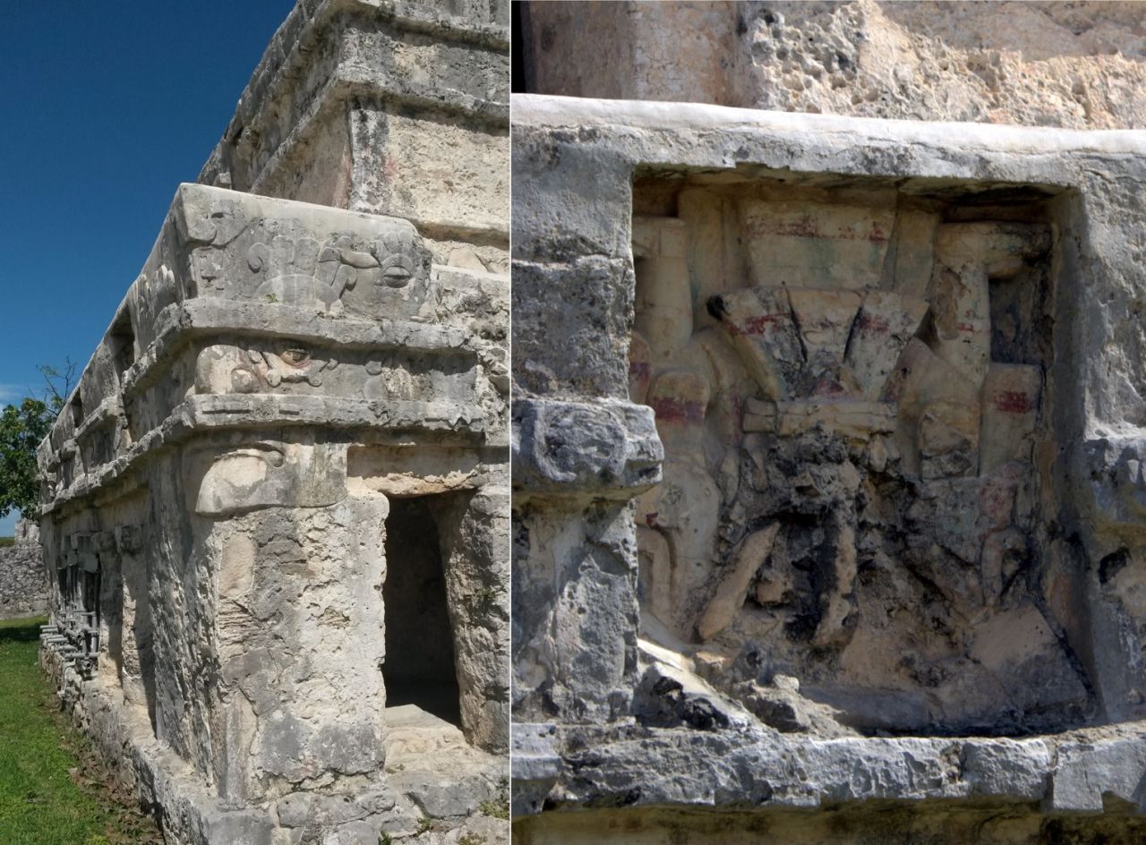 ...Храм фресок состоит из трех уровней, символизирующих три сферы Вселенной майя - подземный мир мертвых, жизнь и небо, обитель богов. Жрецы майя использовали храм в качестве обсерватории для наблюдения за движением Солнца. - 2016 Мексика