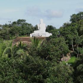 Слева на возвышенности восседает огромный белый Будда. К нему ведет лестница, выдолбленная в скале. Это был первый Будда таких больших размеров, которого мы встретили в Шри-Ланке и он произвел поистине величественное впечатление. - Шри-Ланка 2017. Часть 3.