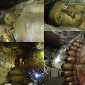 Практически все помещение пещеры заполнено расположенной вдоль задней стены огромной (около 14 м.) статуей лежащего Будды (Махапаринирвана Будды). Полностью высеченная из камня, скульптура считается одной самых древних в Дамбулле. - 2017 ШРИ-ЛАНКА ДАМБУЛЛА – КАНДИ