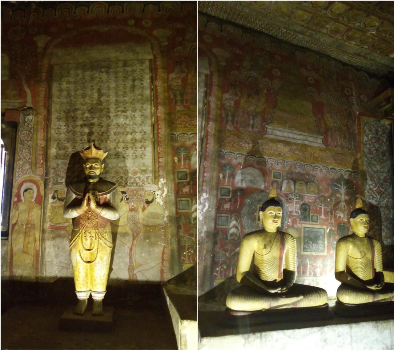 Следующая пещера Маха Алут Вихарая (Великий Новый Храм). Здесь находятся 56 статуй, среди которых спящий Будда, 13 Будд в позе лотоса и 42 стоящих монаха, окружающих скульптуру Будды в медитации в центре зала. - 2017 ШРИ-ЛАНКА ДАМБУЛЛА – КАНДИ