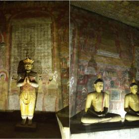 Следующая пещера Маха Алут Вихарая (Великий Новый Храм). Здесь находятся 56 статуй, среди которых спящий Будда, 13 Будд в позе лотоса и 42 стоящих монаха, окружающих скульптуру Будды в медитации в центре зала. - 2017 ШРИ-ЛАНКА ДАМБУЛЛА – КАНДИ